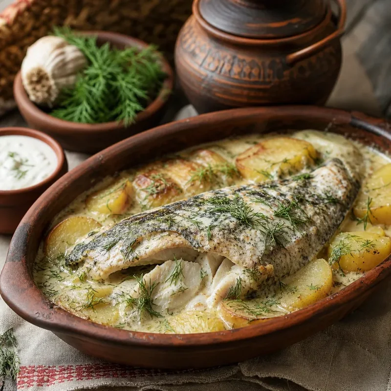 Imagen de Pescado de río bielorruso al horno con crema agria