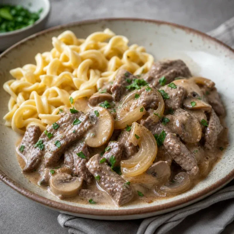 Gambar resipi Stroganoff Daging lembu
